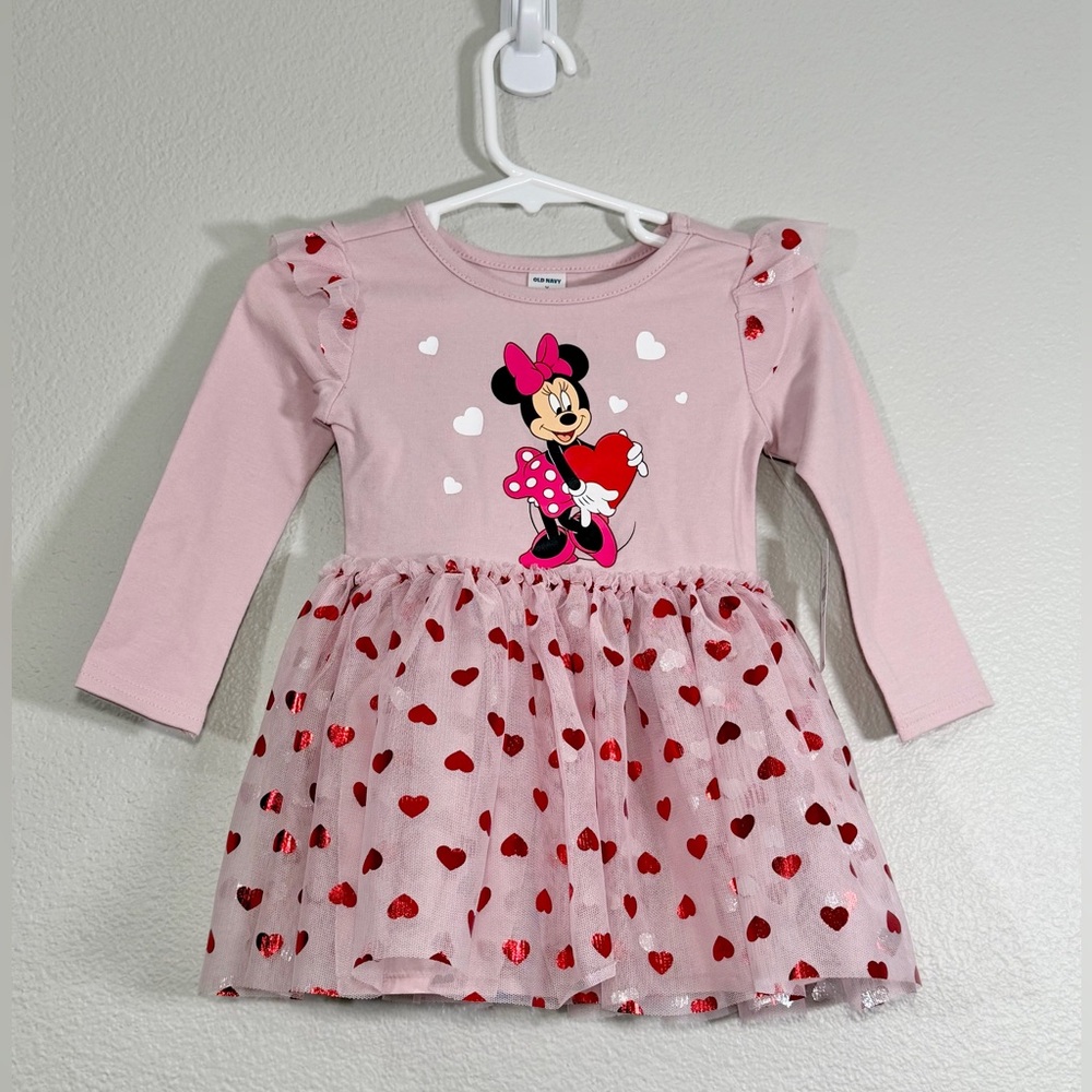 NWT Old Navy Disney Minnie Mouse Dress Pink Red Hearts Tulle Baby Girl 12-18M